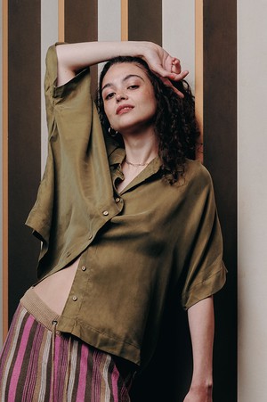 KIMONO - Cupro Shirt - Army Green from KOMODO