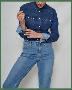 Sawtooth Shirt Worker Blue WOMEN via Kuyichi