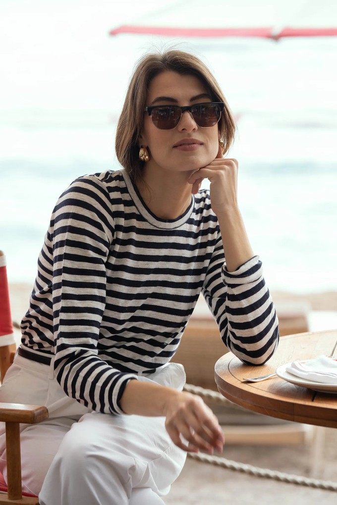 Long Sleeve Striped Linen T-shirt from Lavender Hill Clothing