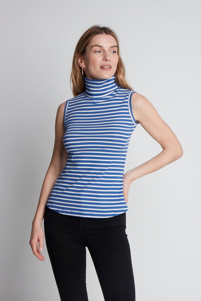 Sleeveless Striped Cotton Roll Neck from Lavender Hill Clothing