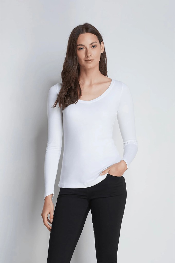 Long Sleeve V Neck Cotton Modal Blend T-shirt from Lavender Hill Clothing
