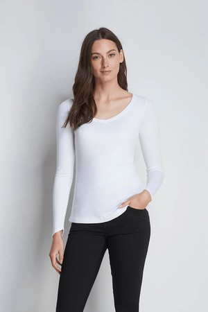 Long Sleeve V Neck Cotton Modal Blend T-shirt from Lavender Hill Clothing