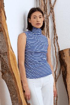 Sleeveless Striped Cotton Roll Neck via Lavender Hill Clothing