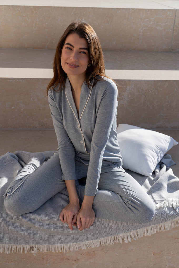 Shawl Collared Pyjama Set from Lavender Hill Clothing