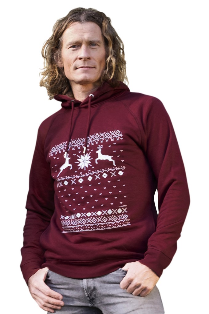 Christmas Reindeer Hooded Sweater - Bordeaux from Loenatix