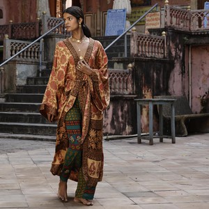 If Saris Could Talk Maxi Kimono- Sunset Marigold from Loft & Daughter