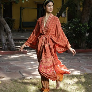 If Saris Could Talk Maxi Kimono- Autumn Leaves from Loft & Daughter