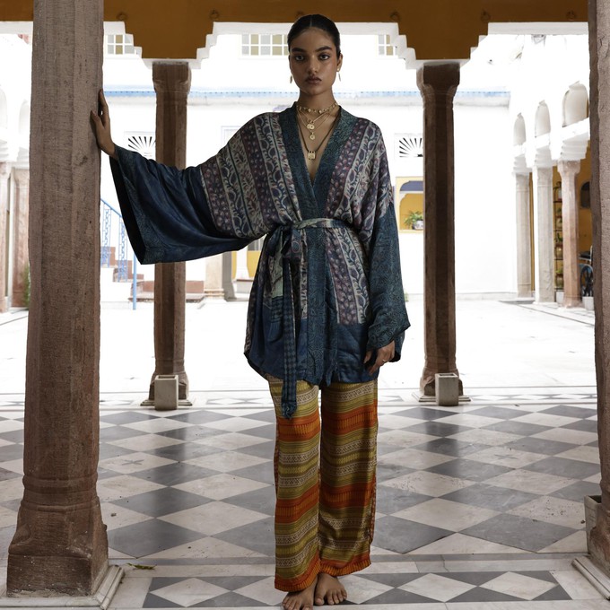 If Saris Could Talk Kimono- Indigo Overdye C from Loft & Daughter