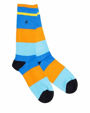 Brede gestreepte bamboe sokken heren - oranje blauw from Lotika