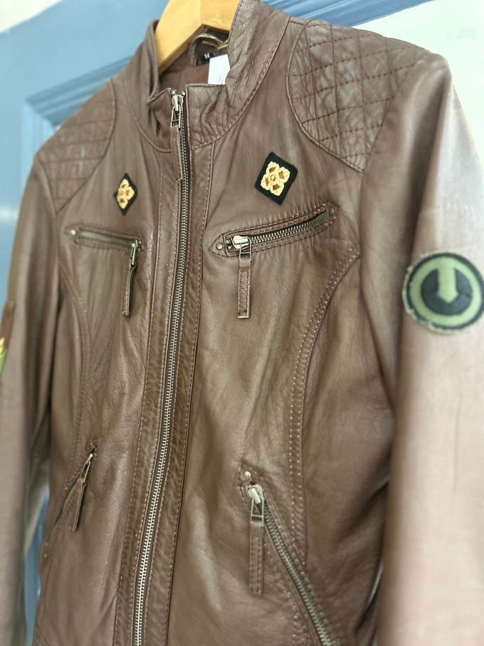 Upcycled Brown Faux Leather Casual Jacket from MPIRA