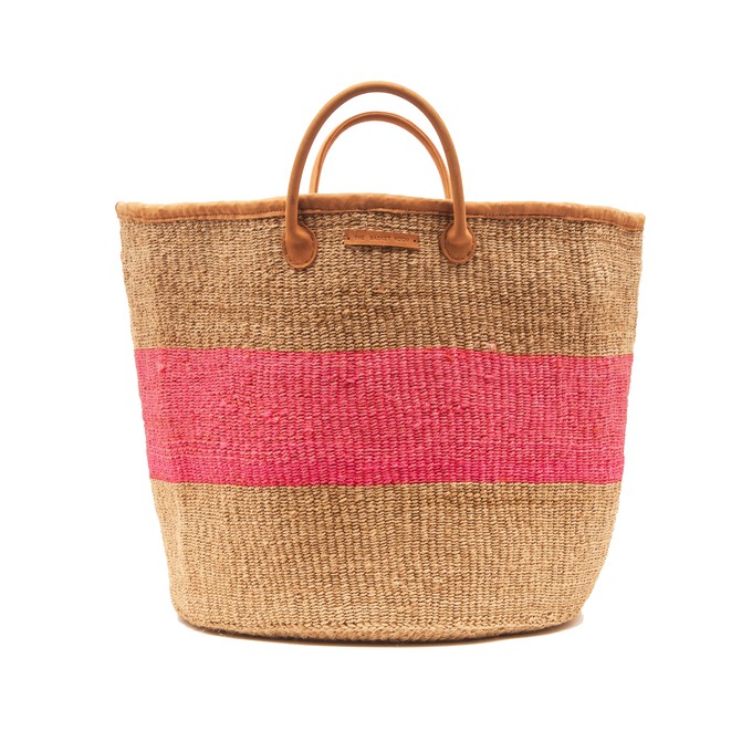 WOVEN SISAL BASKET pink stripe from Mymarini