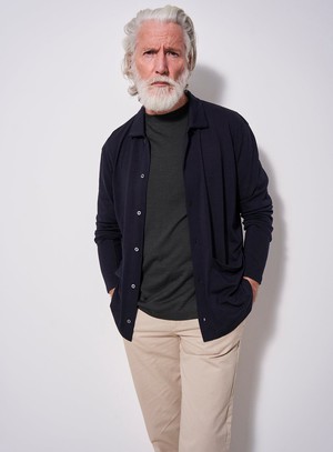 ZQ Merino Super 120s Neem Navy Jersey Cardigan from Neem London