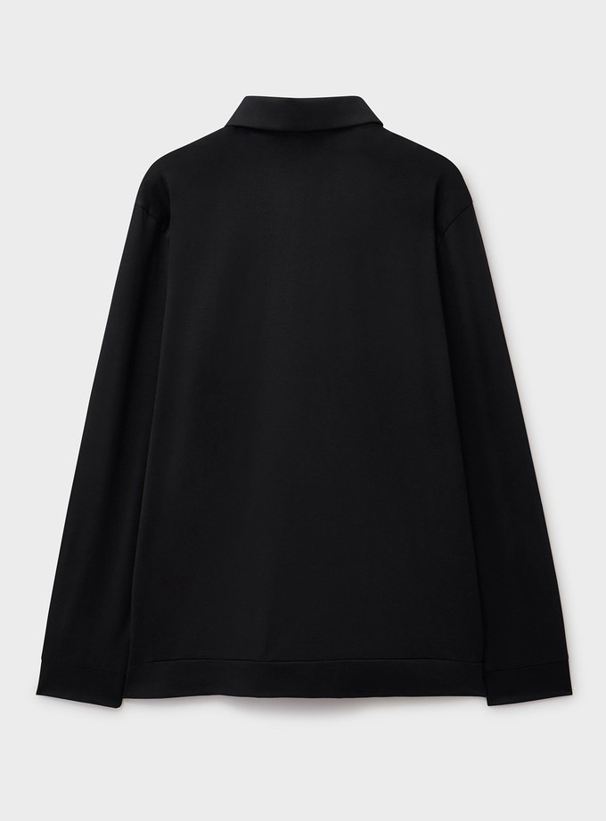 ZQ Merino Wool Jersey Black Long Sleeve Polo Shirt from Neem London