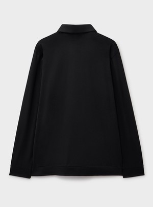 ZQ Merino Wool Jersey Black Long Sleeve Polo Shirt from Neem London