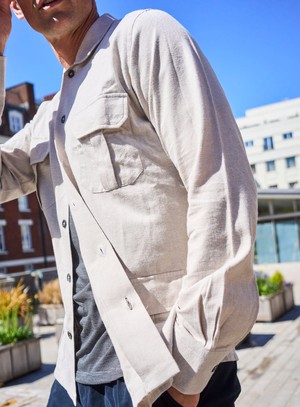 Recycled Italian Flannel Oatmeal Over-Shirt from Neem London