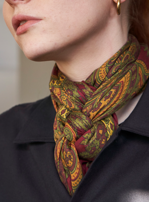 Biodegradable Italian Tencel Burgundy and Gold Paisley Flamboyant Scarf from Neem London