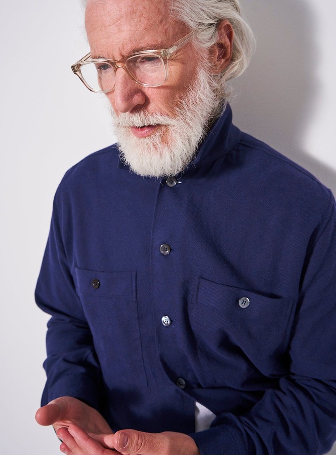 Recycled Italian Navy Flannel Double Pocket Shirt from Neem London