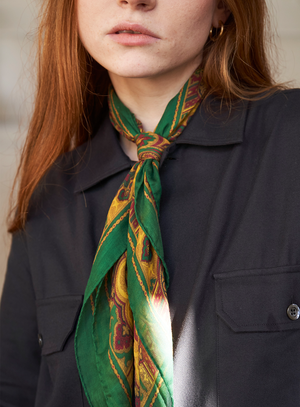 Biodegradable Italian Tencel Green Motif and Mustard Print Neck Scarf from Neem London