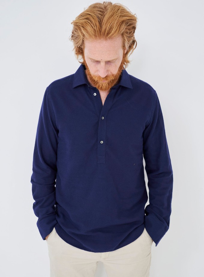 Recycled Italian Flannel Navy Popover Shirt from Neem London