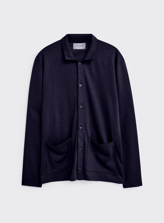 ZQ Merino Super 120s Neem Navy Jersey Cardigan from Neem London