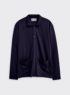 ZQ Merino Super 120s Neem Navy Jersey Cardigan from Neem London