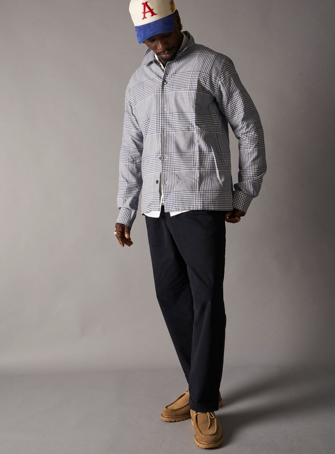 100% Recycled Cotton Navy Prince of Wales Spitalfields Overshirt from Neem London