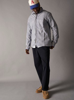 100% Recycled Cotton Navy Prince of Wales Spitalfields Overshirt from Neem London