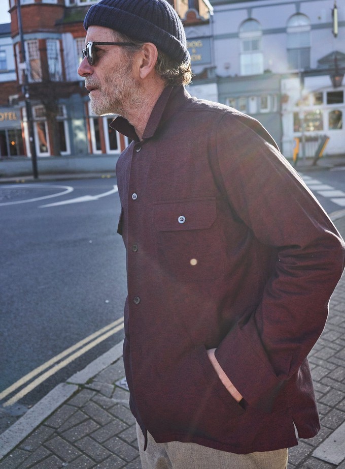 Recycled Italian Flannel Deep Red Piccadilly Overshirt from Neem London