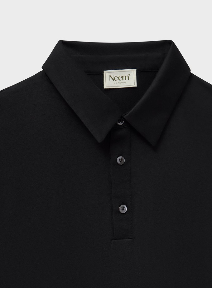 ZQ Merino Wool Jersey Black Long Sleeve Polo Shirt from Neem London