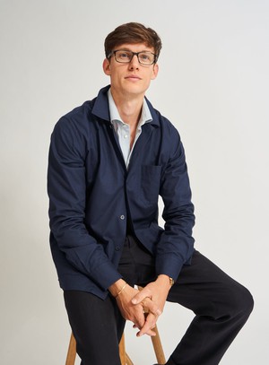 Regenerative Cotton Navy Shirt Jacket from Neem London