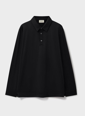 ZQ Merino Wool Jersey Black Long Sleeve Polo Shirt from Neem London