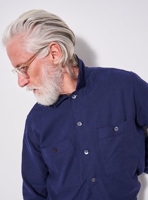 Recycled Italian Navy Flannel Double Pocket Shirt from Neem London