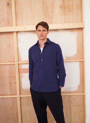 Recycled Italian Flannel Navy Popover Shirt from Neem London