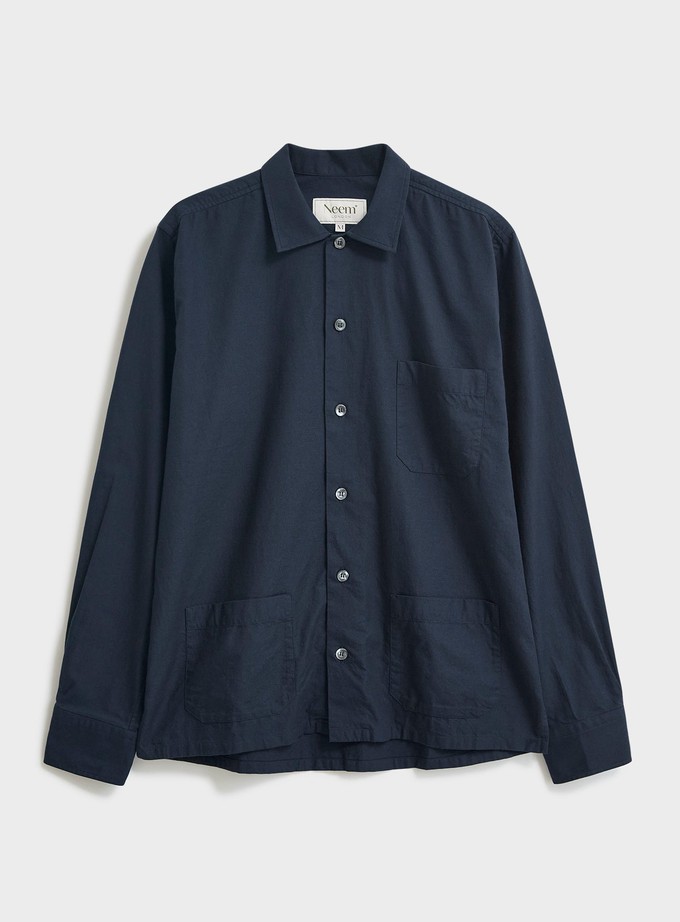 Regenerative Cotton Navy Shirt Jacket from Neem London