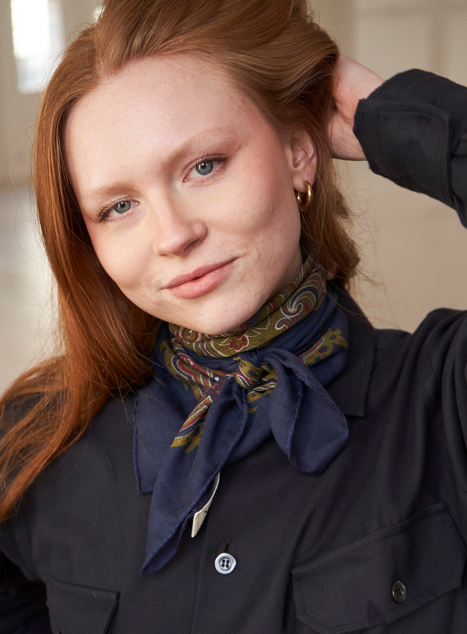 Biodegradable Italian Tencel Navy Paisley Neck Scarf from Neem London