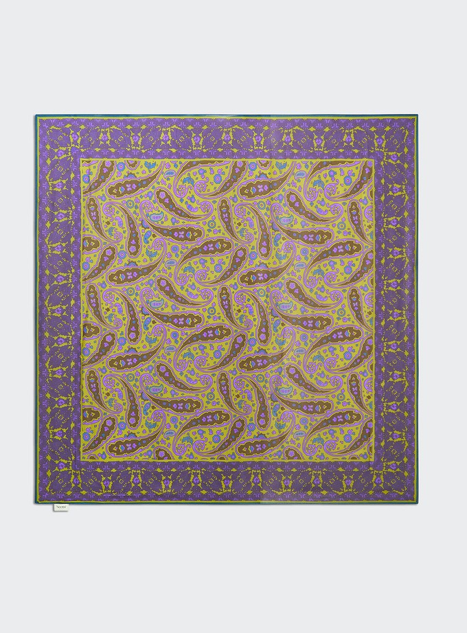 Biodegradable Italian Tencel Purple and Gold Paisley Flamboyant Scarf from Neem London