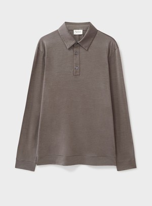ZQ Merino Wool Jersey Oatmeal Long Sleeve Polo Shirt from Neem London