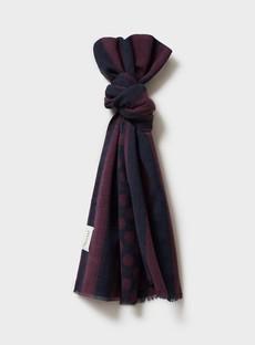 Recycled Double Faced Burgundy and Navy Spot Scarf via Neem London