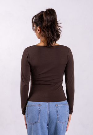 Organic Cotton V-Neck Long Sleeve T-Shirt, Hot Fudge from Not Basics