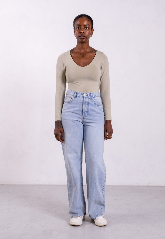 Organic Cotton V-Neck Long Sleeve T-Shirt, Sage Grey from Not Basics