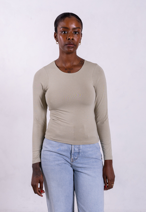 Organic Cotton Crew Long Sleeve T-Shirt, Sage Grey from Not Basics