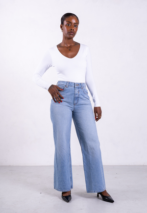 Organic Cotton V-Neck Long Sleeve T-Shirt, White from Not Basics