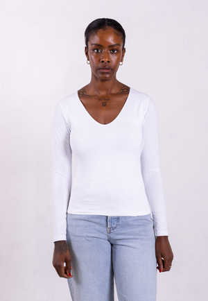 Organic Cotton V-Neck Long Sleeve T-Shirt, White from Not Basics