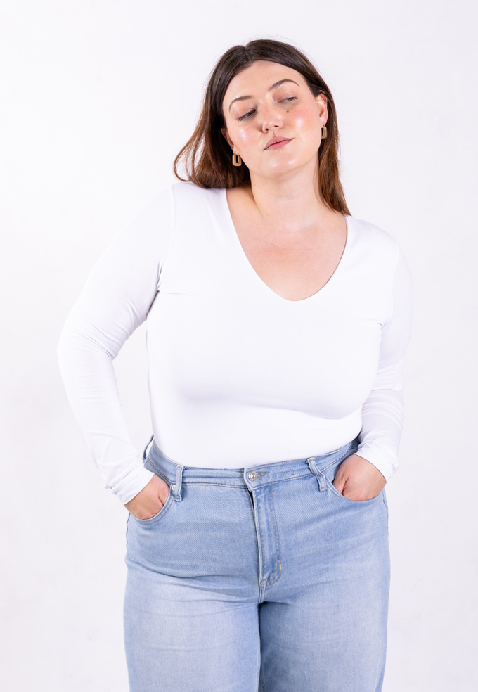 Organic Cotton V-Neck Long Sleeve T-Shirt, White from Not Basics