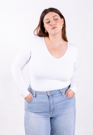 Organic Cotton V-Neck Long Sleeve T-Shirt, White from Not Basics