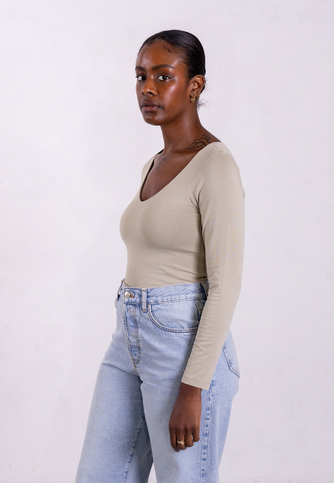 Organic Cotton V-Neck Long Sleeve T-Shirt, Sage Grey from Not Basics