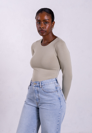 Organic Cotton Crew Long Sleeve T-Shirt, Sage Grey from Not Basics