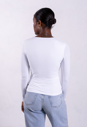 Organic Cotton V-Neck Long Sleeve T-Shirt, White from Not Basics