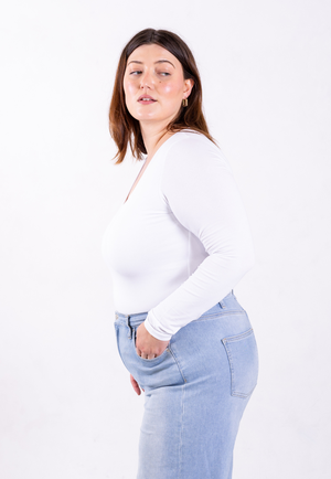 Organic Cotton V-Neck Long Sleeve T-Shirt, White from Not Basics