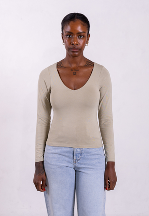 Organic Cotton V-Neck Long Sleeve T-Shirt, Sage Grey from Not Basics